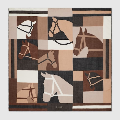 Cashmere shawl with equestrian motif - 1