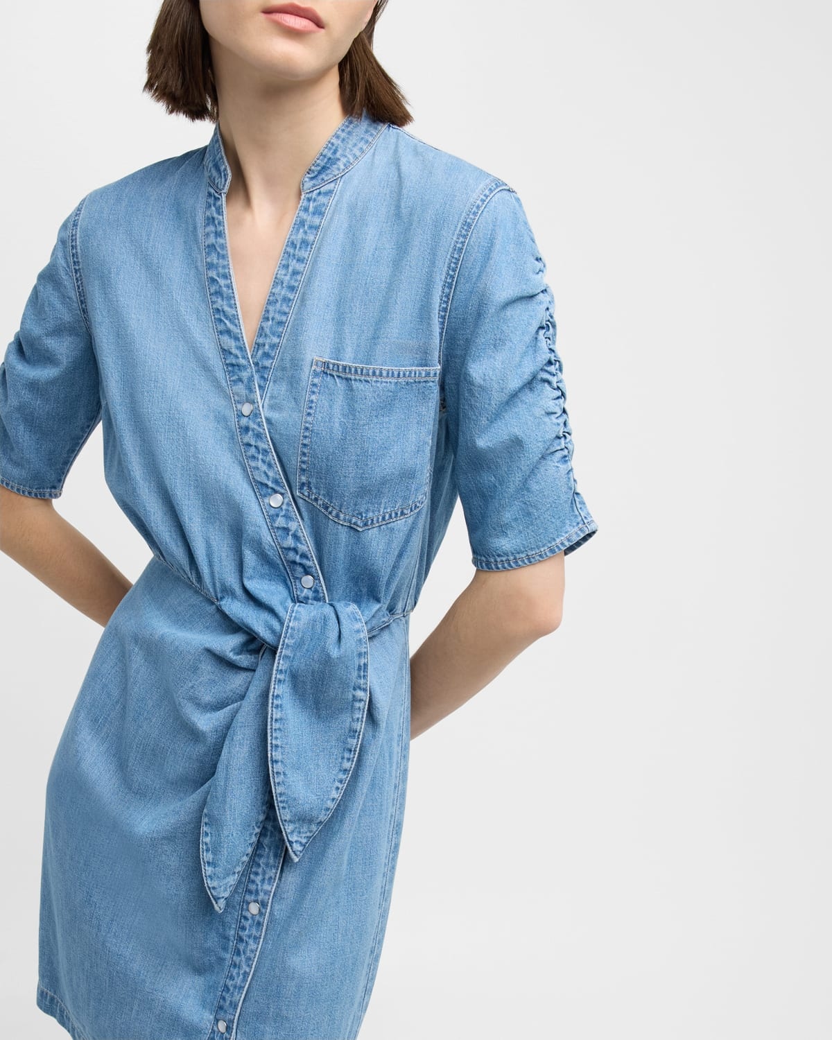 Dunn Denim Mini Wrap Dress - 8