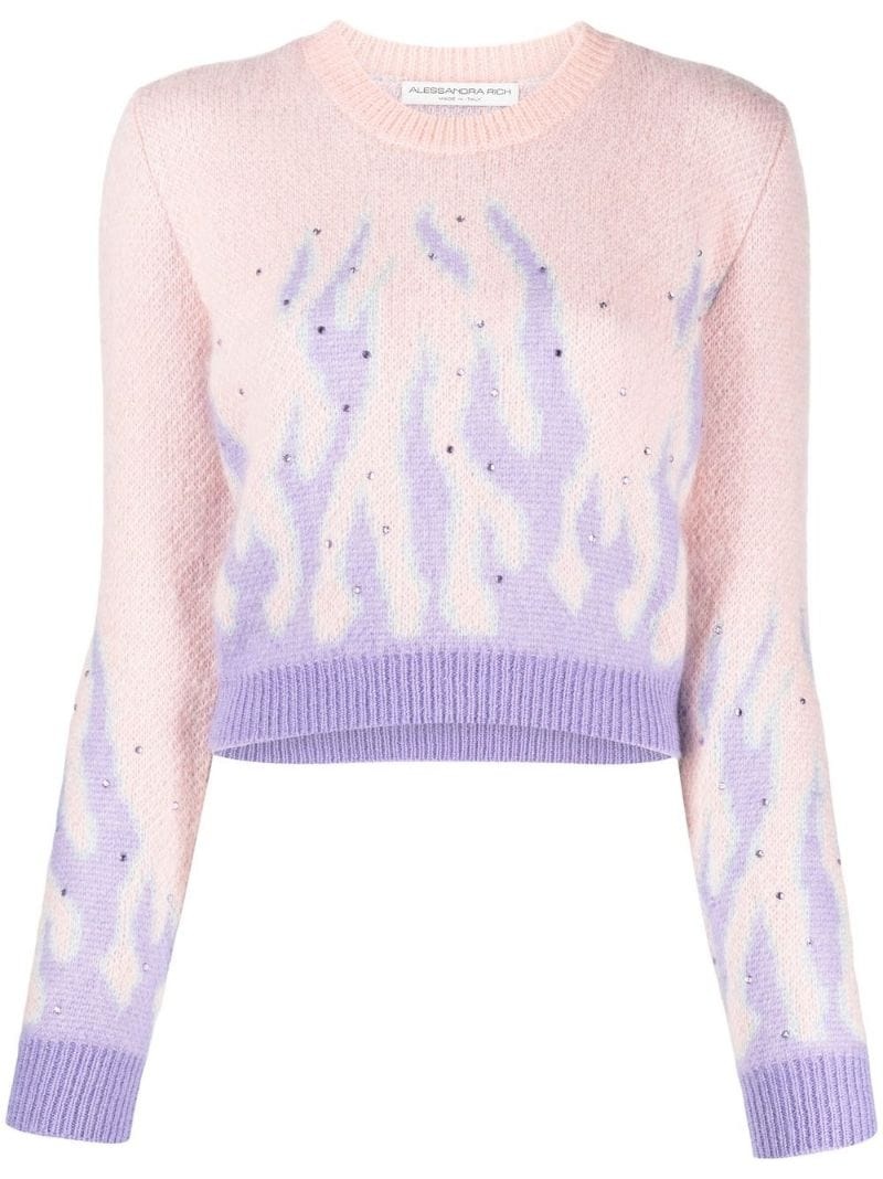 flame-print knitted jumper - 1