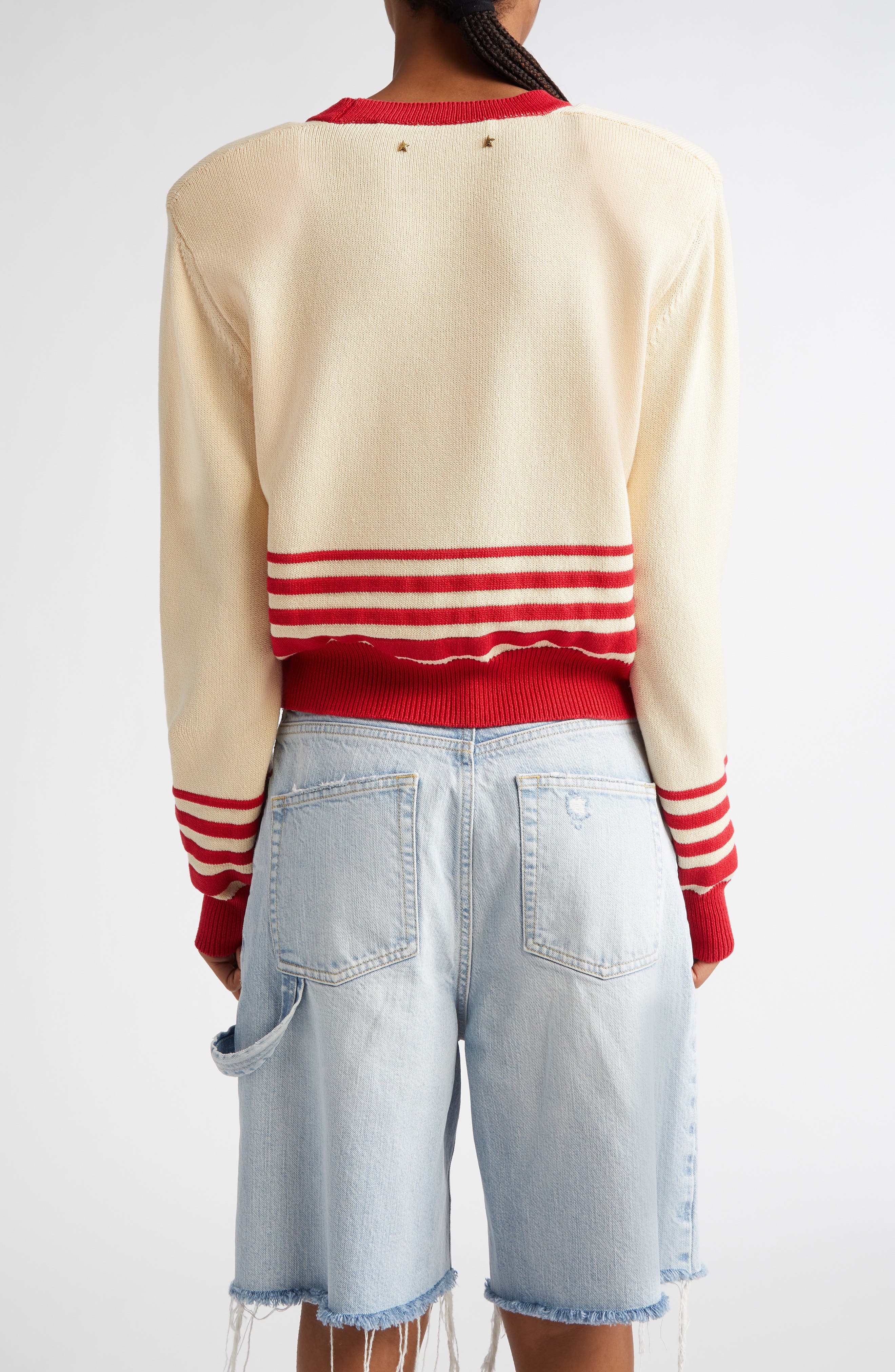 Golden Goose Nico Stripe Crop Cardigan in Shortbread/Haute Red at Nordstrom - 3