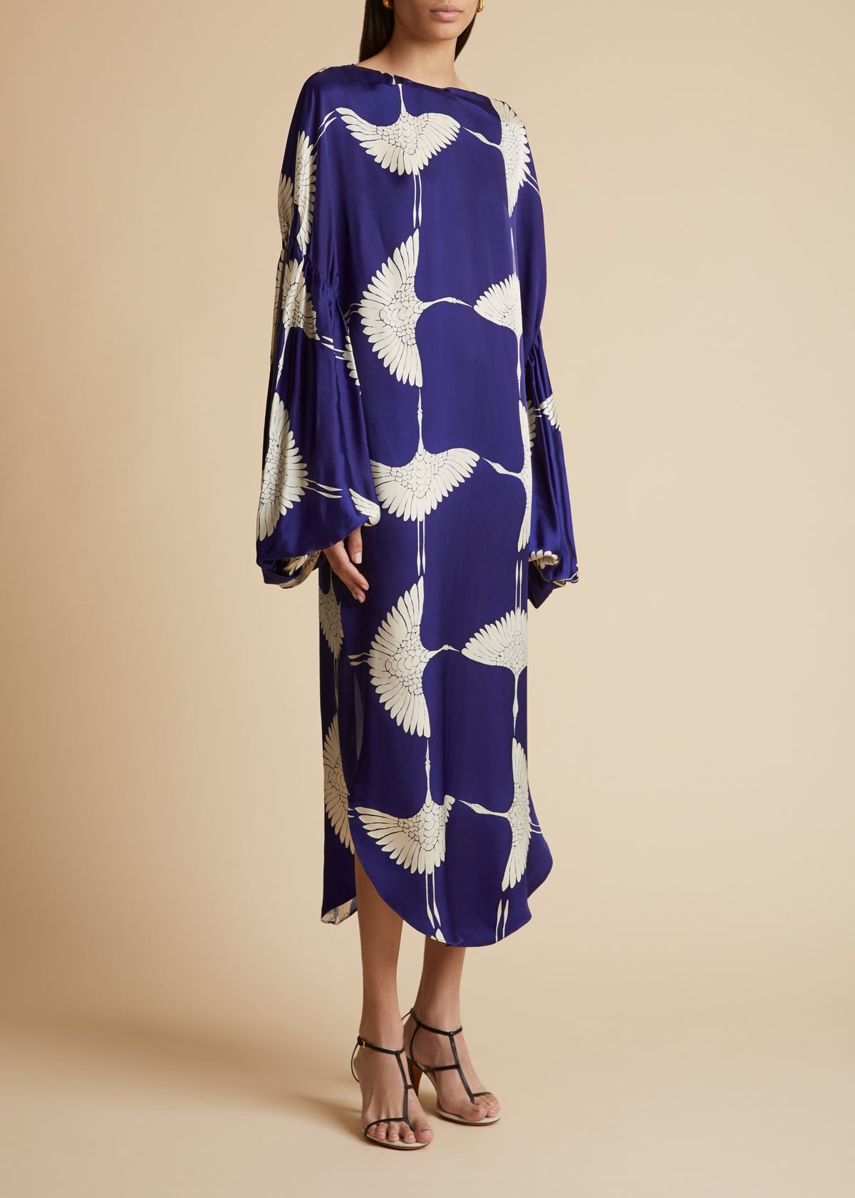 The Zelma Dress in Cobalt and Cream Crane Print - 1