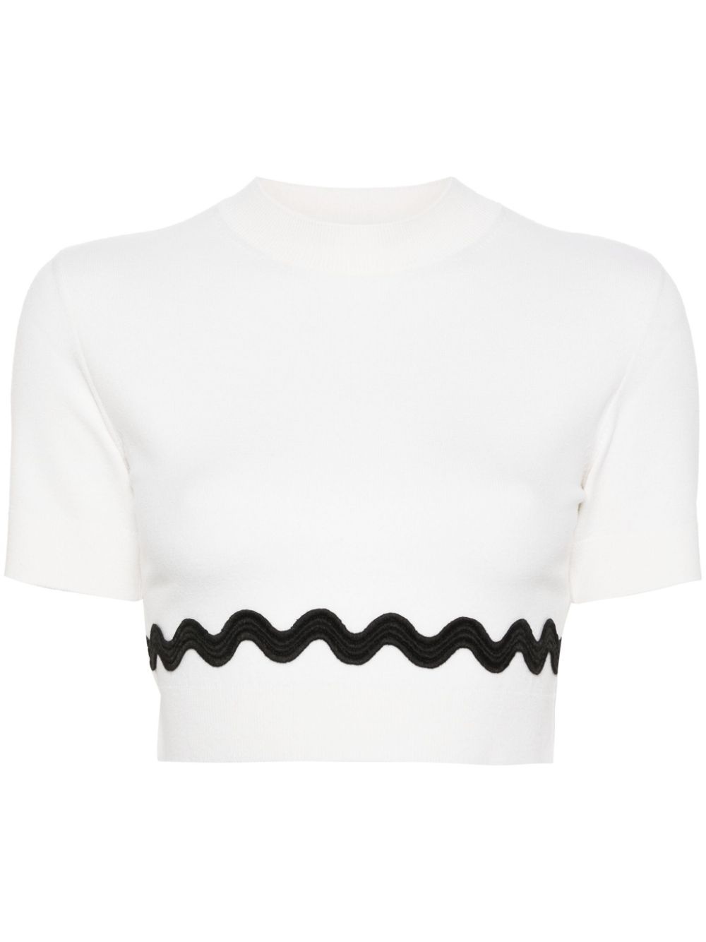 scallop-trim cropped knitted top - 1