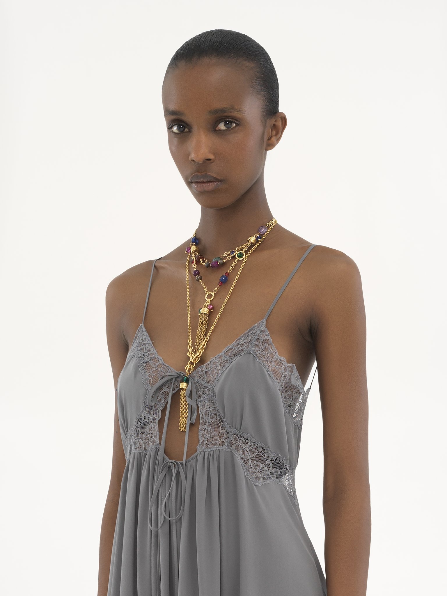 SLEEVELESS LONG DRESS IN SILK CRÊPE DE CHINE - 6