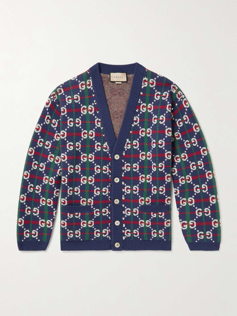 Studded Logo-Jacquard Wool-Blend Cardigan - 1