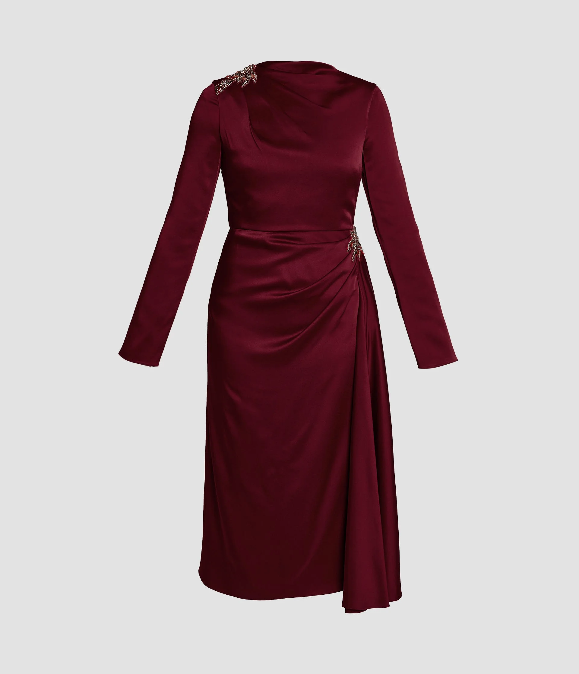 EMBELLISHED SATIN CADY MIDI DRESS - 1