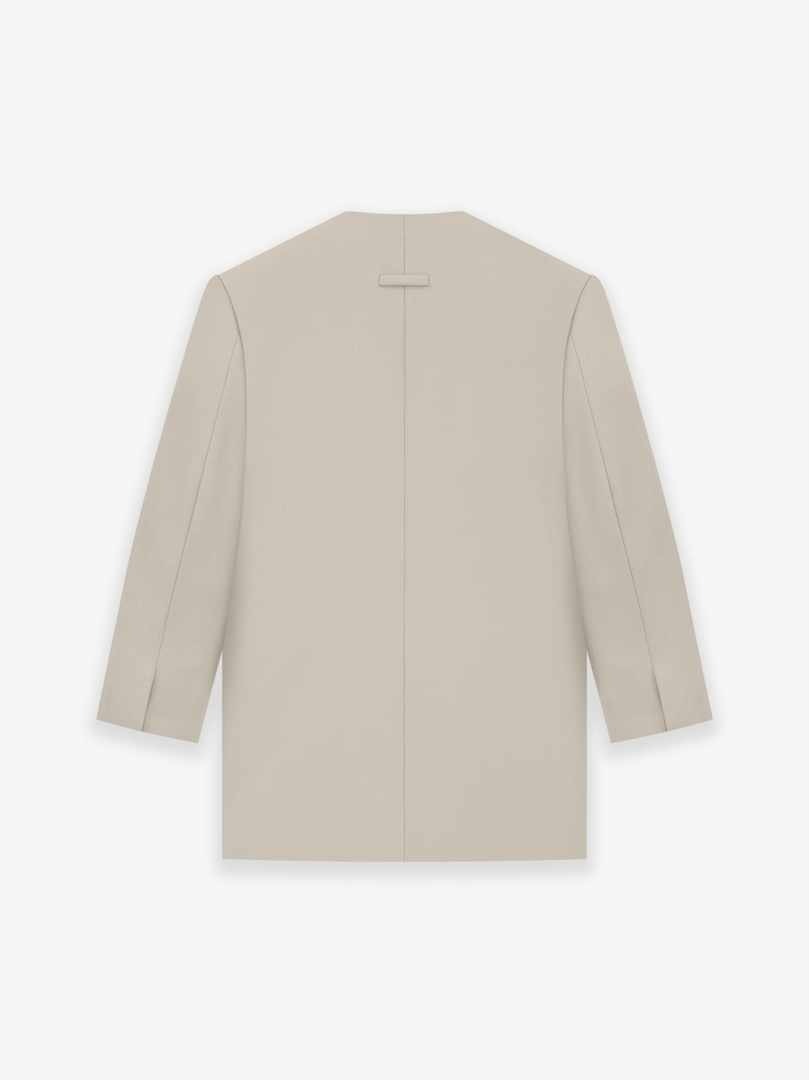 Wool Gabardine Double Breasted Lapelless Blazer - 2