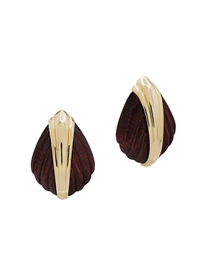 Women's Aster 14K-Gold-Plated & Resin Stud Earrings - Dark Wood 1