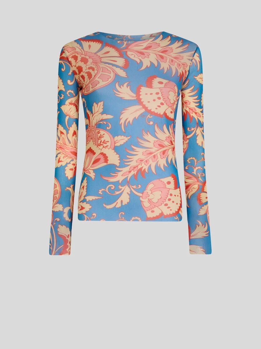 STRETCH TULLE TOP WITH FLORAL MOTIF - 1