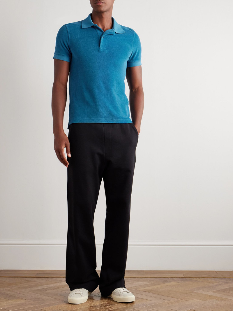 TOM FORD Slim-Fit Cotton-Blend Terry Polo Shirt Blue outlook