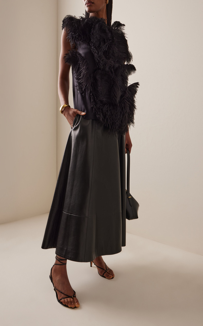 FFORME Manon Feather-Embroidered Satin T-Shirt black outlook