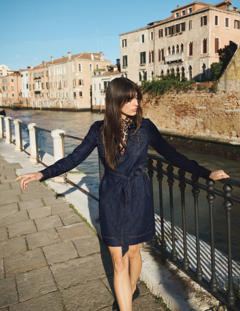 Half Placket Denim Dress-Indigo Wash 6