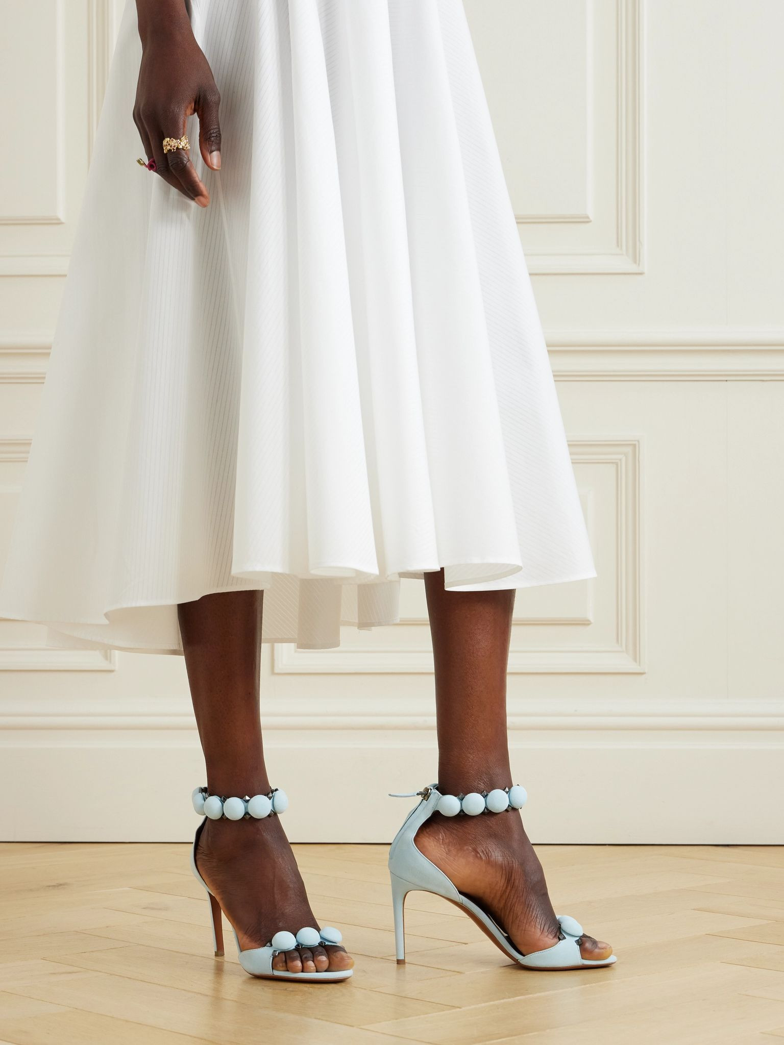 La Bombe 90 embellished studded suede sandals Light blue - 2