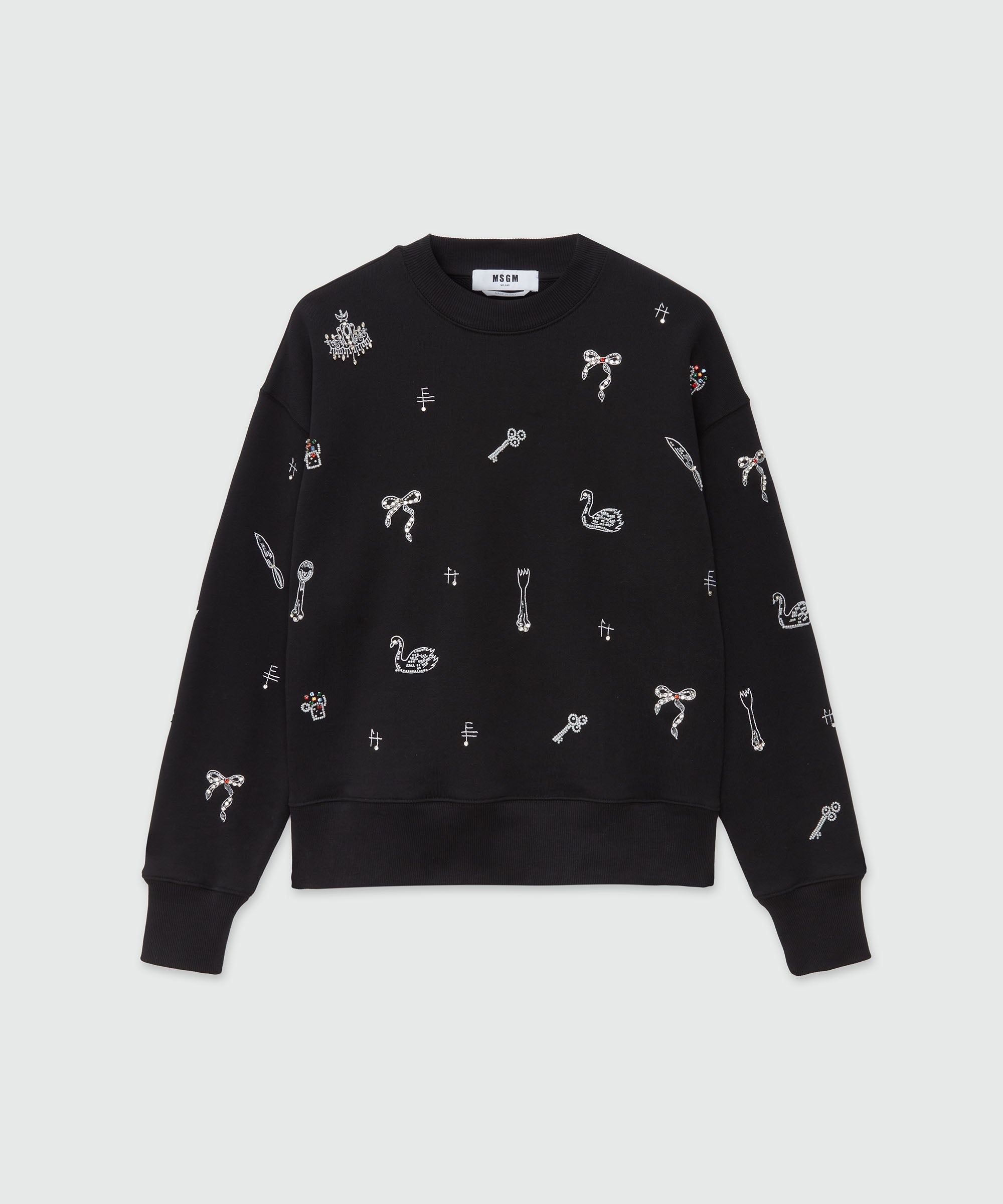 Jersey sweatshirt with applications and embroidery - 1