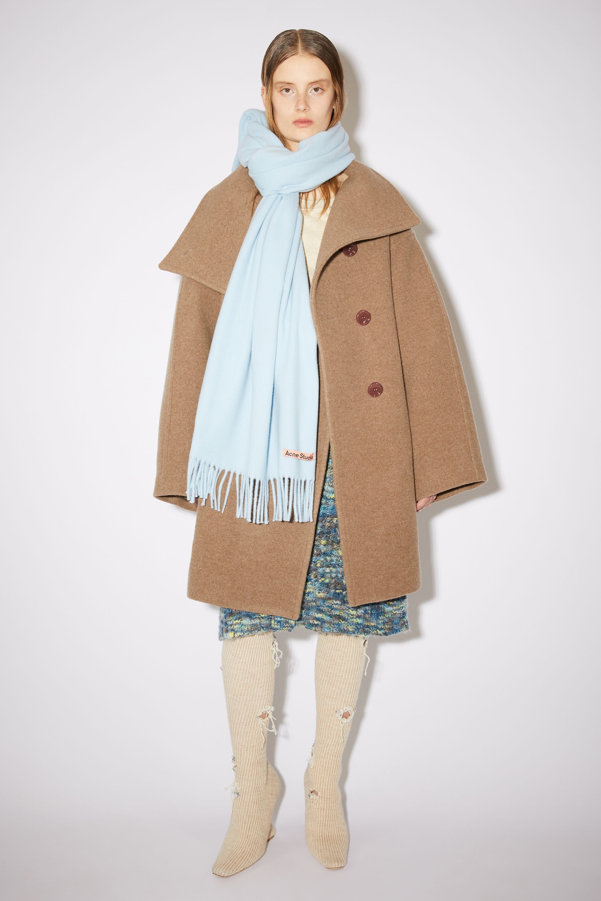 Wool fringe scarf - Light blue - 2