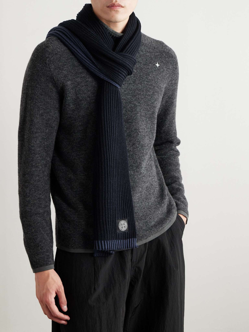 Stone Island Two-Tone Logo-Appliquéd Ribbed Wool Scarf outlook