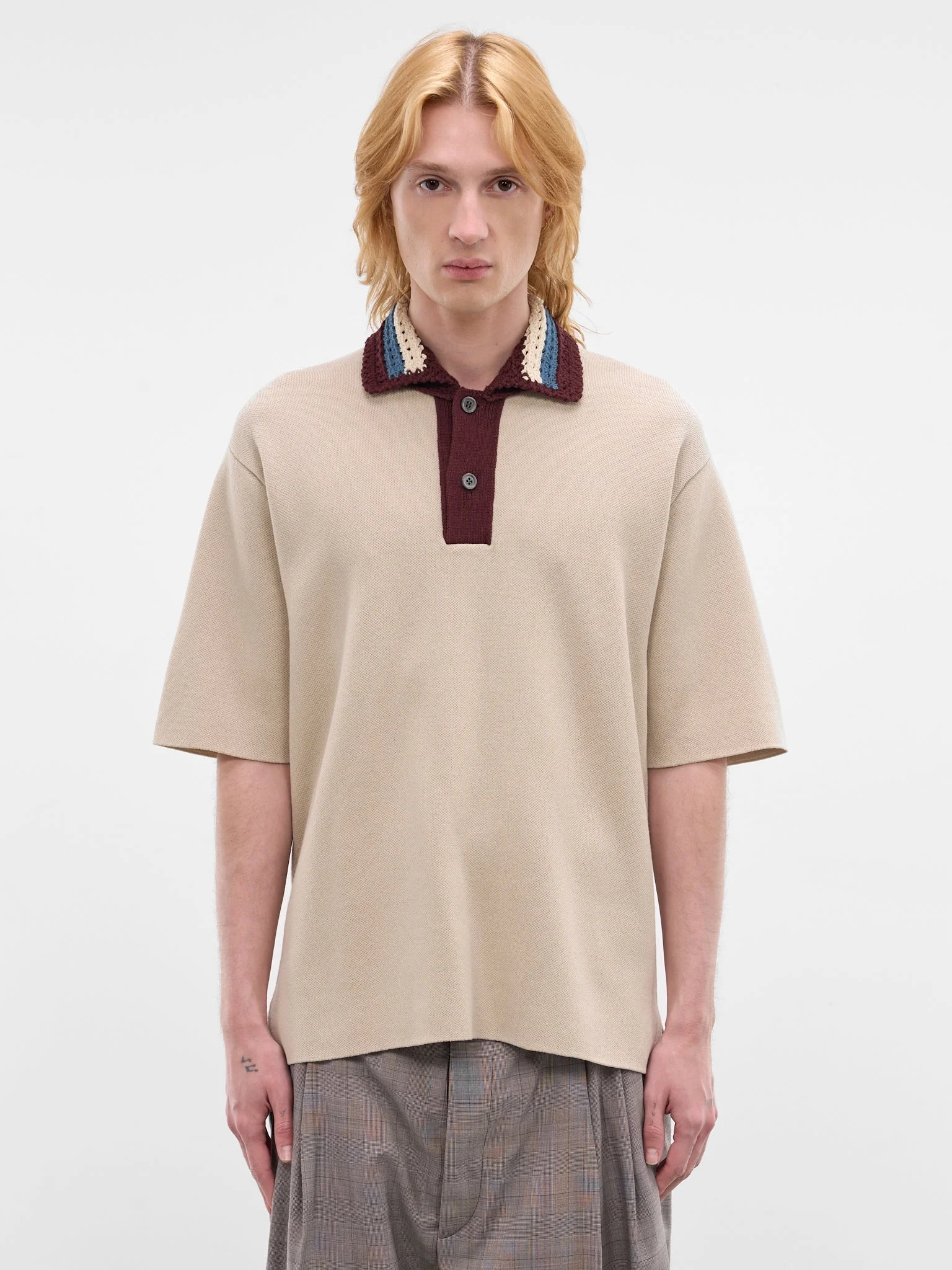 Beige Wool-Cotton Knit Polo - 1