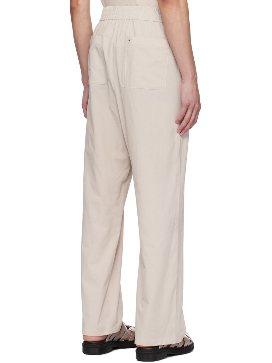 Beige Elasticized Waist Trousers - 3