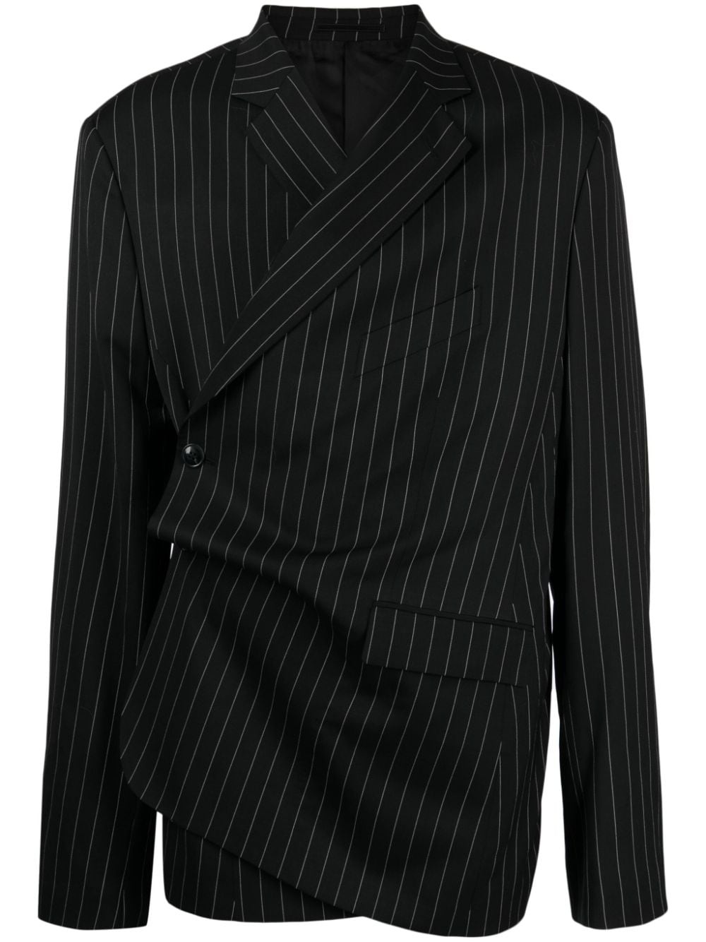 pinstriped wool-blend wrap blazer - 1