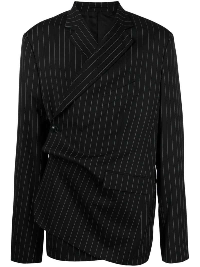 pinstriped wool-blend wrap blazer 1