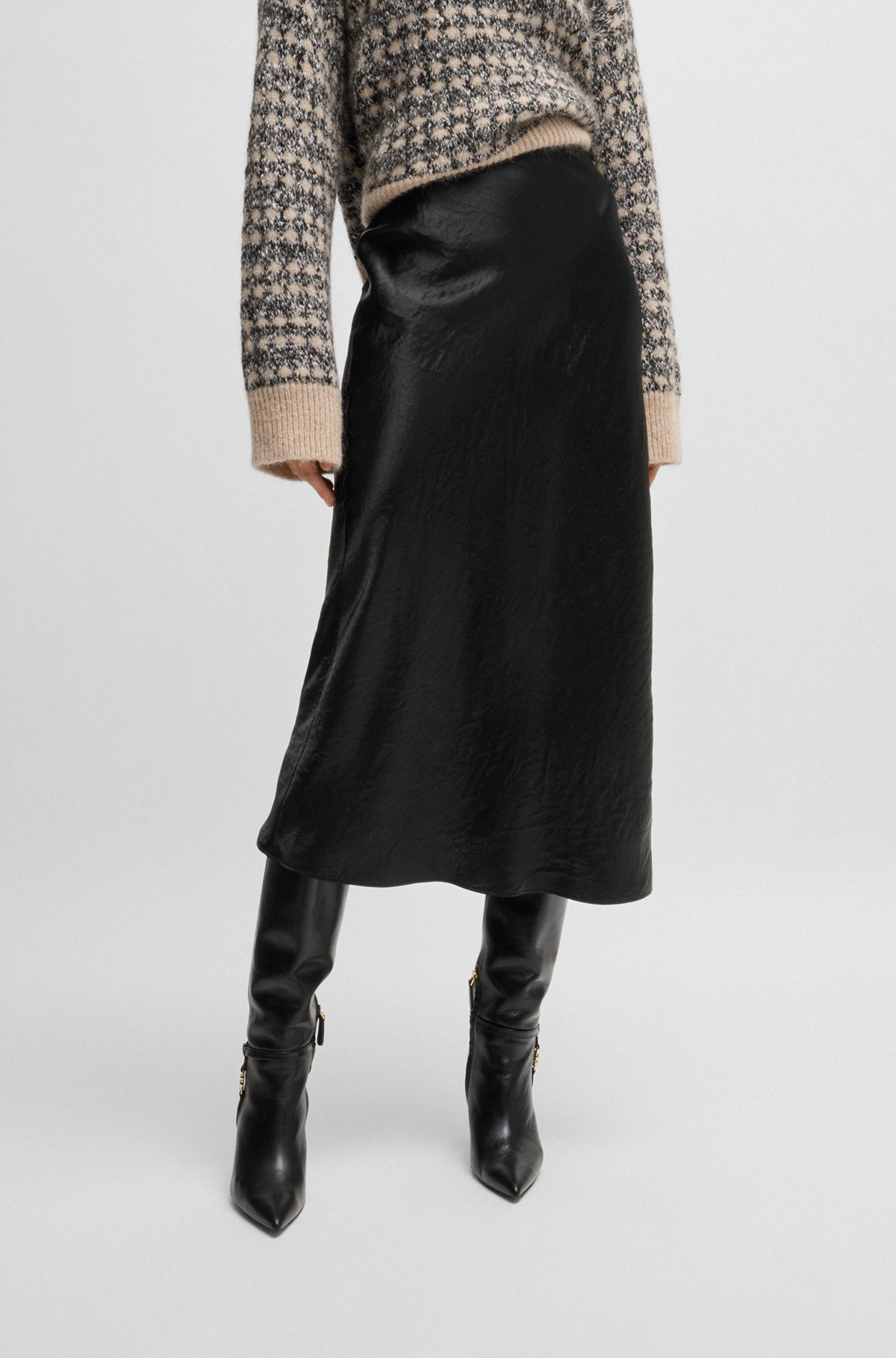 MIDI-LENGTH SKIRT IN CRINKLED SATIN-TOUCH FABRIC - 2