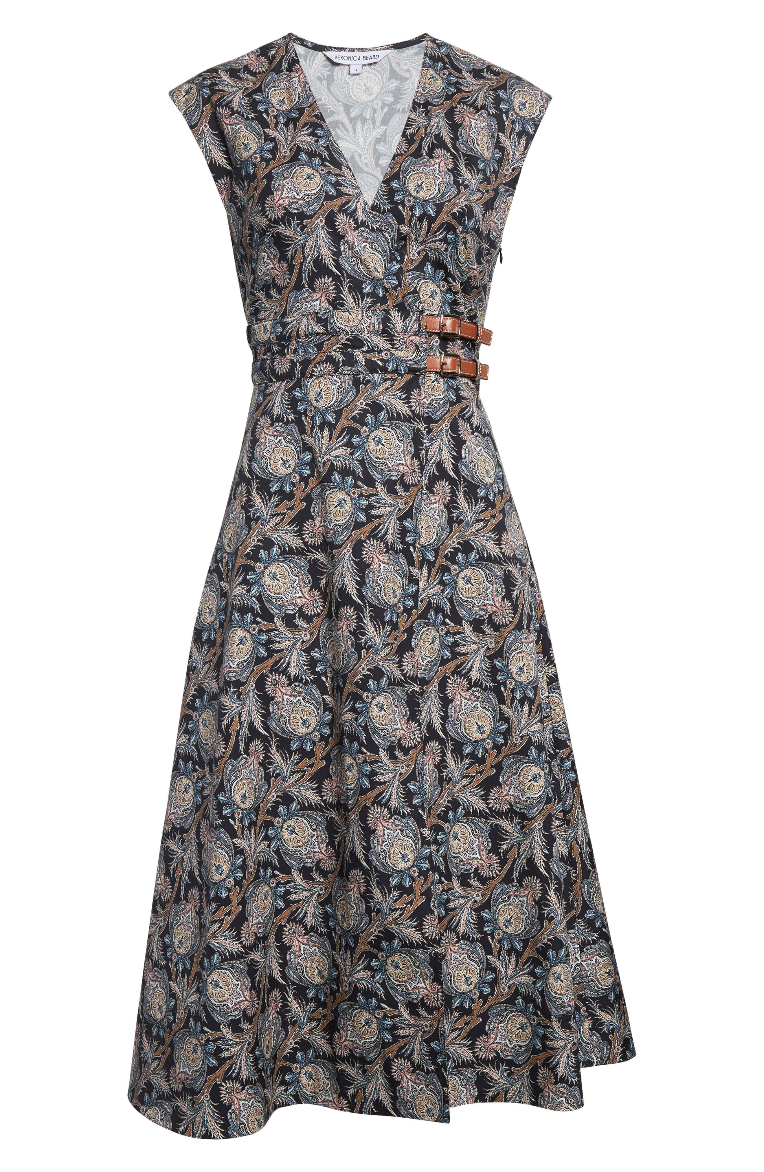 Veronica Beard Nilsen Paisley Floral Stretch Cotton Midi Dress in Black Multi at Nordstrom - 5