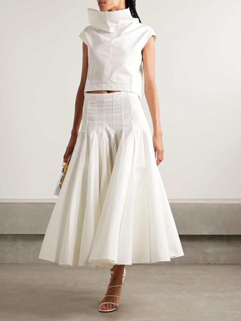JACQUEMUS Triana pleated cotton-poplin midi skirt White outlook