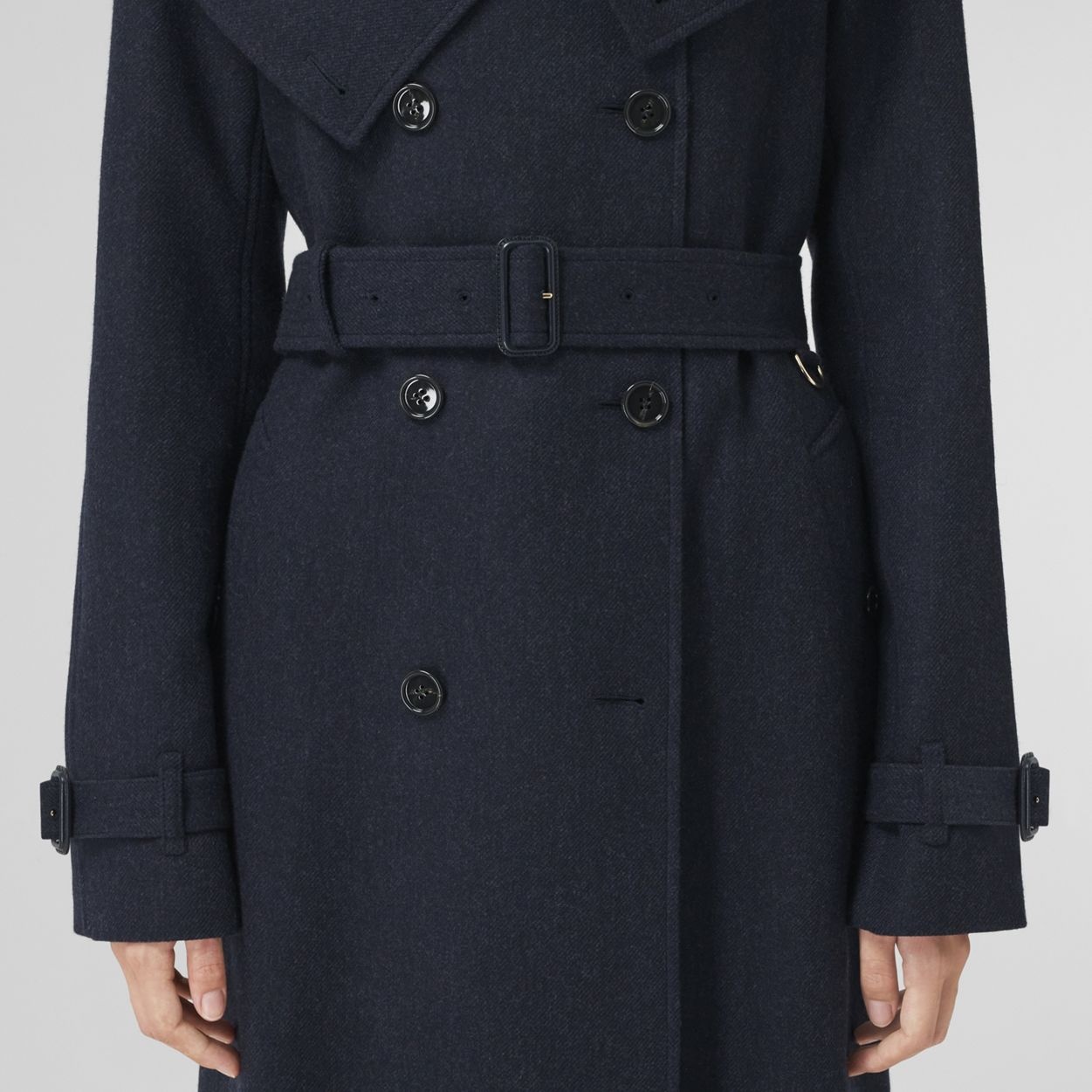 Rib Knit Collar Wool Cashmere Trench Coat - 5