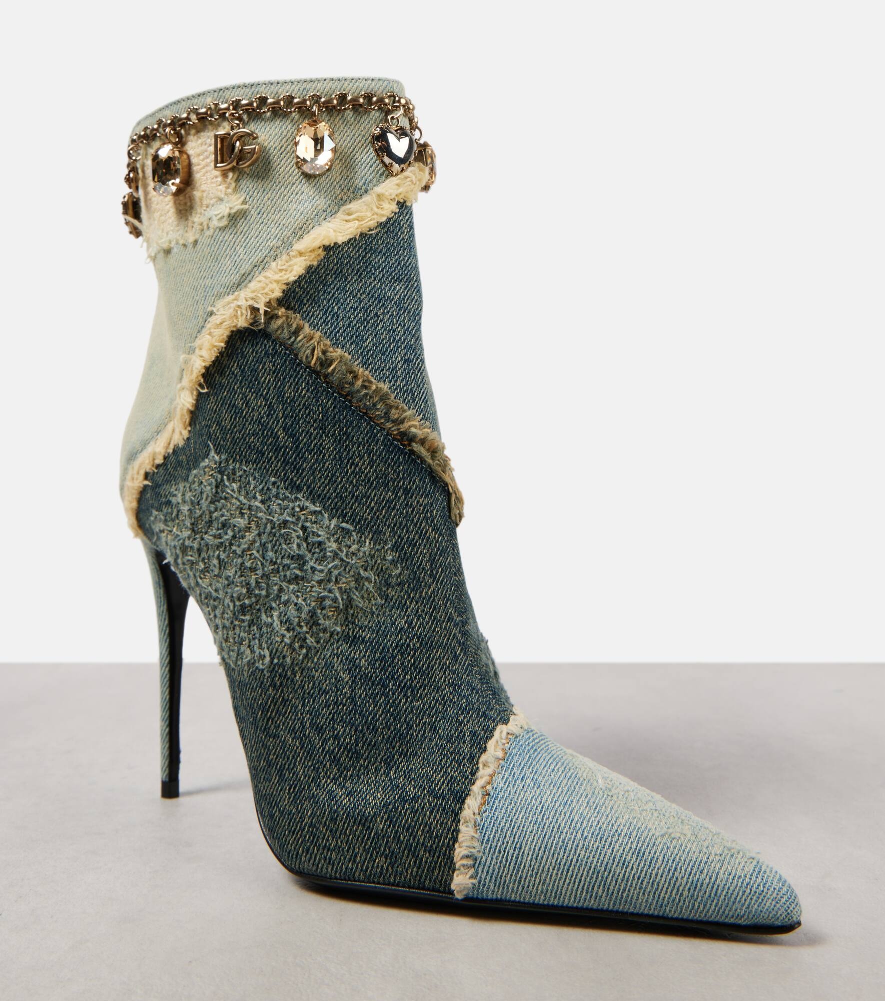 Embellished denim ankle boots - 5
