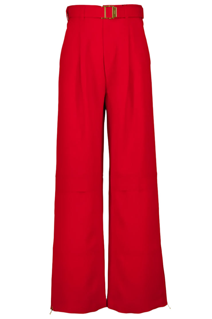 POPPY RED WOOL CARGO TROUSERS - 1