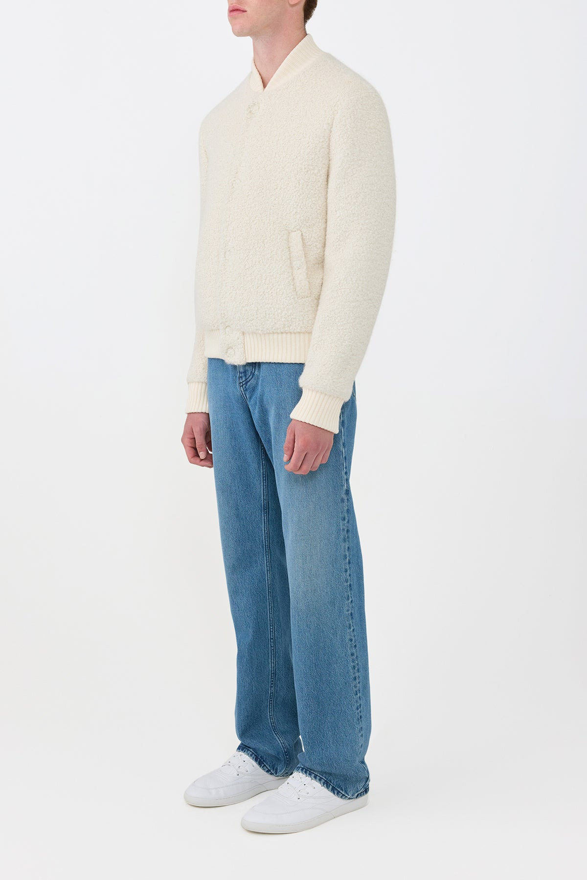 Brandon Bomber in Ivory Recycled Cashmere Boucle - 3