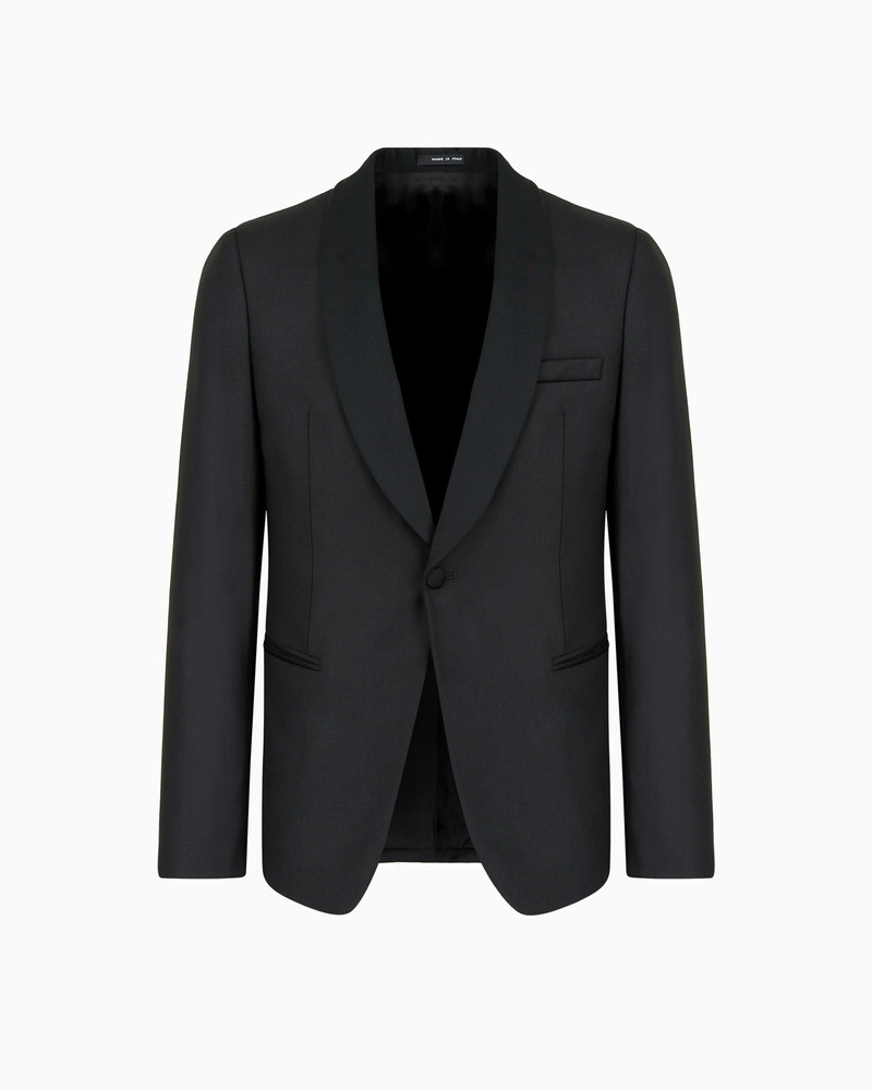 Light worsted virgin wool single-breasted jacket with satin shawl lapels 1