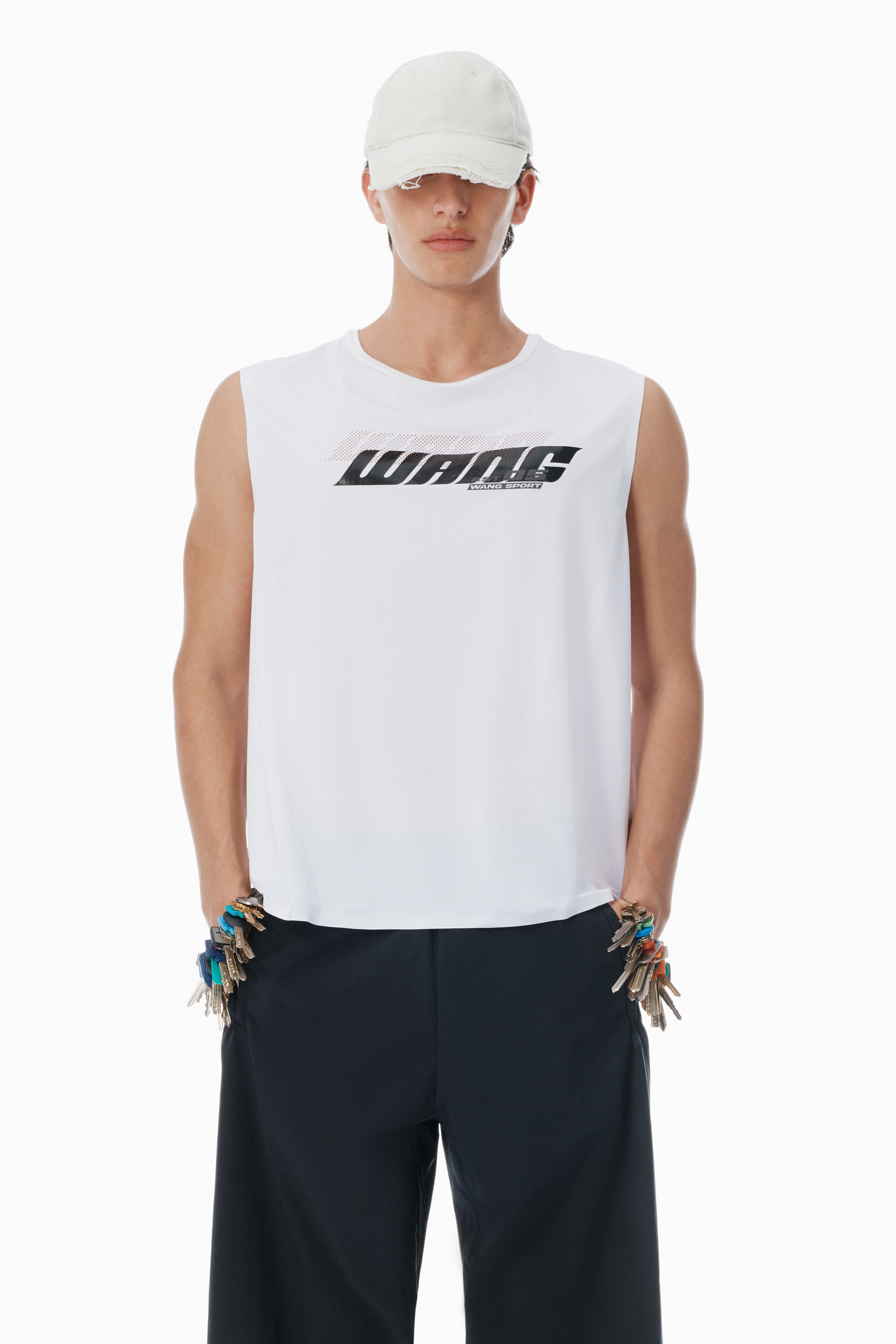 White Laser-Cut Logo Muscle Shirt - 2
