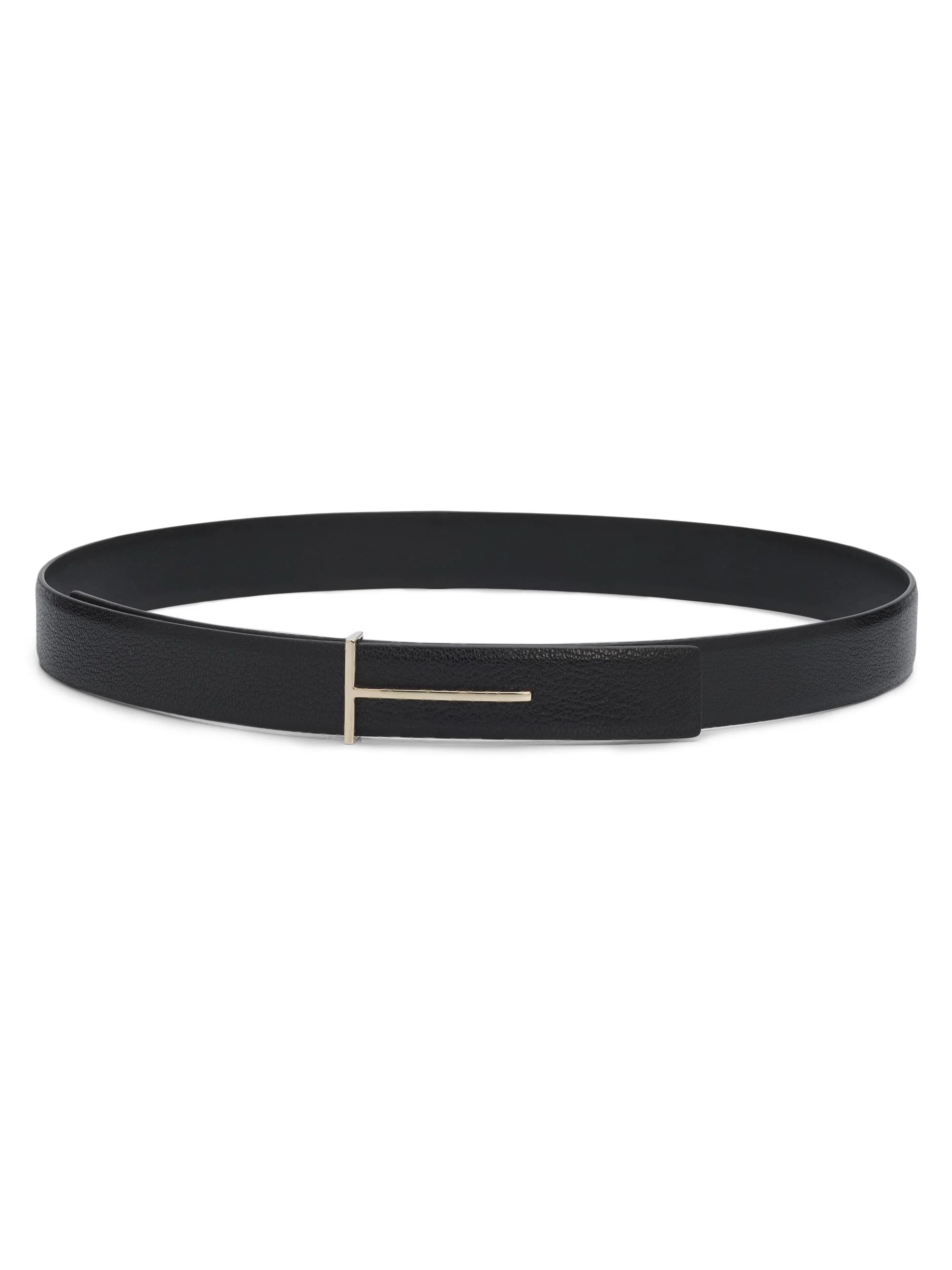 Women's Slim T Leather Belt - Black - 1