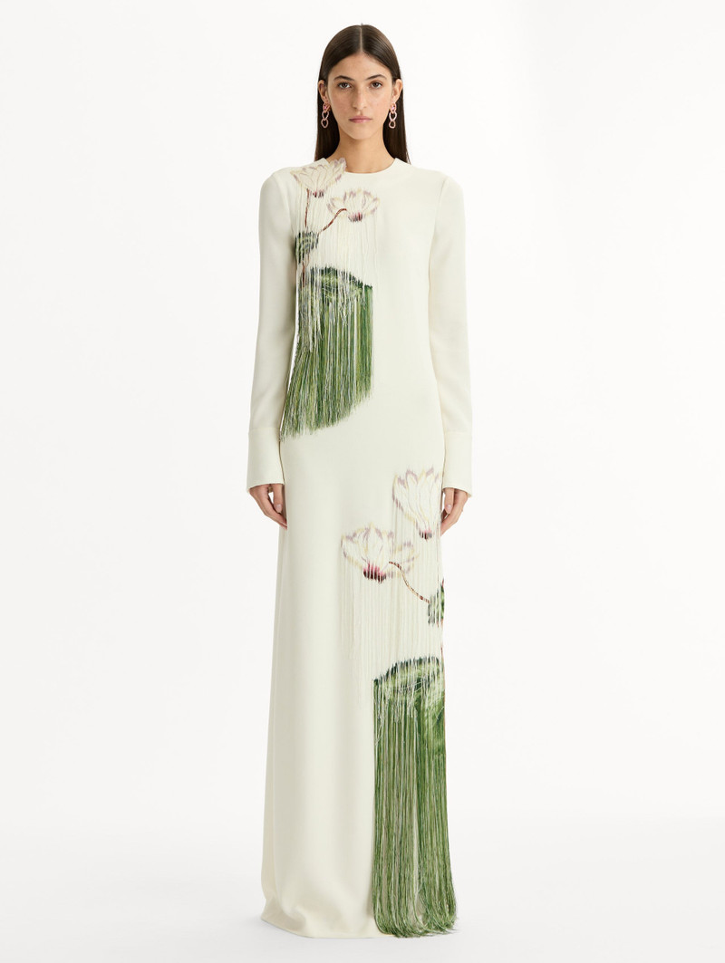 Oscar de la Renta CHINÉ CYCLAMEN THREADWORK FRINGE CAFTAN outlook