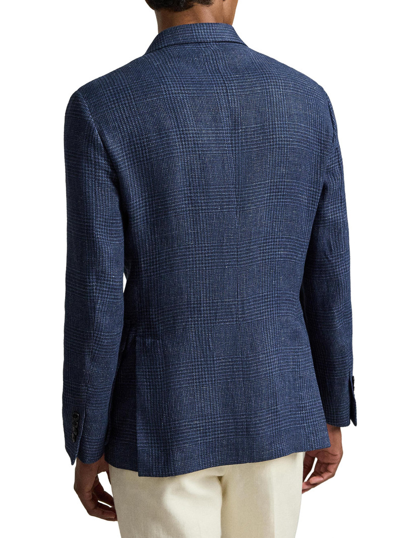 Men's Glen Checked Linen Single-Breasted Blazer - Navy Dark Navy 4
