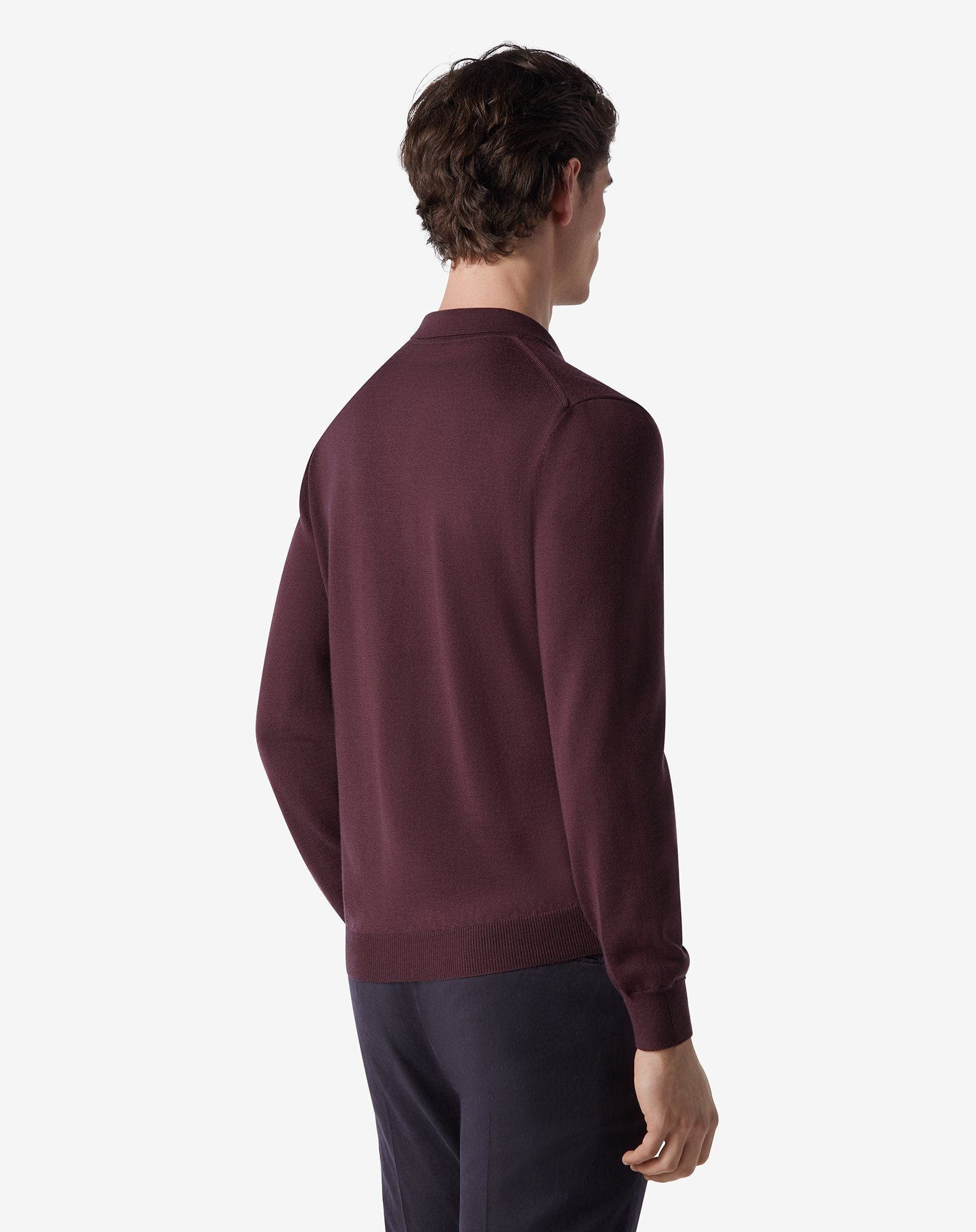 Purple extra fine merino wool button-up polo - 3