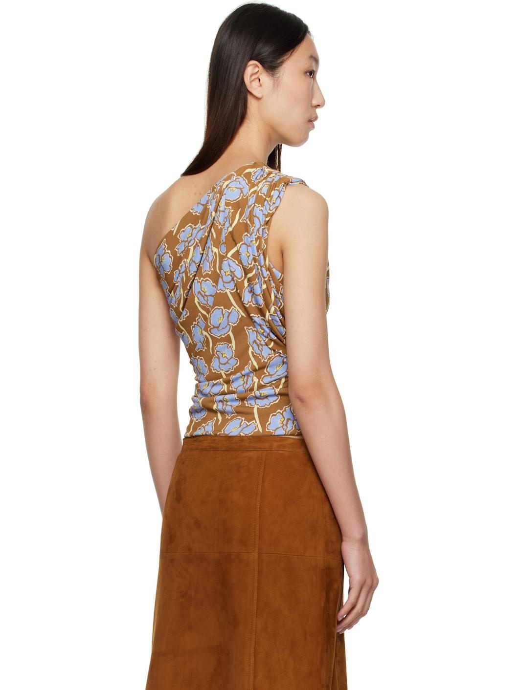 Multicolor Poppies Gathered One-Shoulder Top - 3
