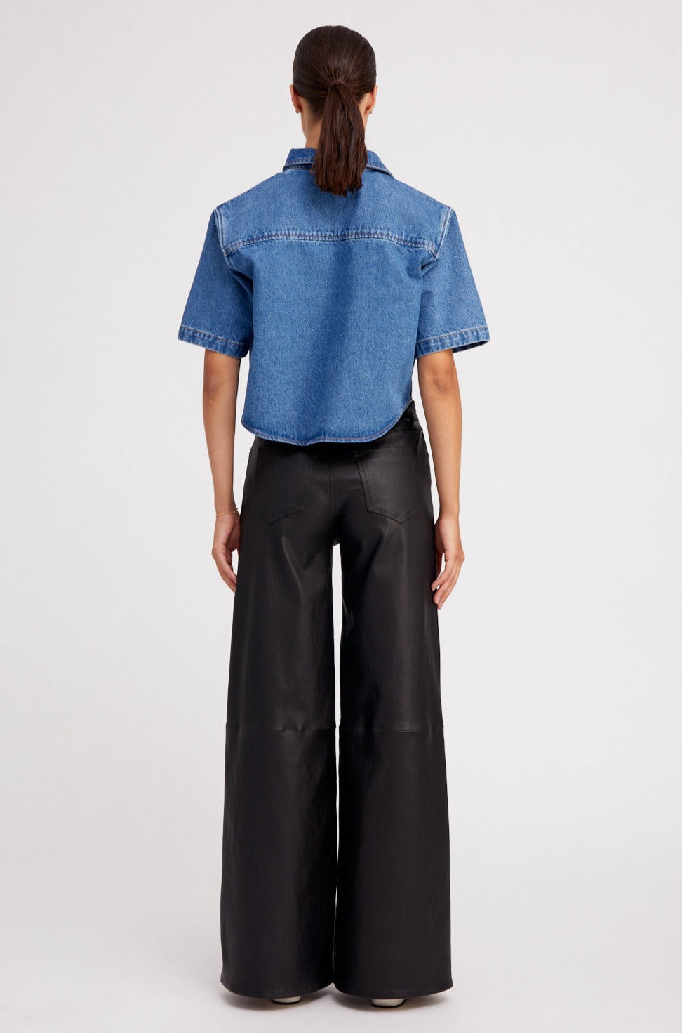BLACK LEATHER 5 POCKET WIDE LEG - 4