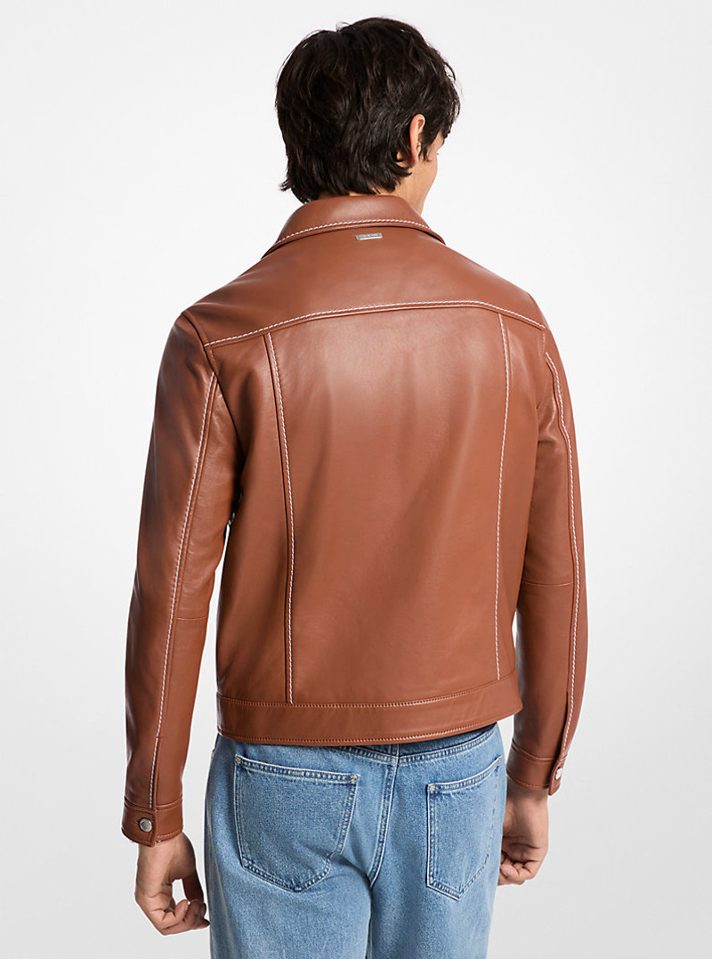 MICHAEL KORS Topstitched Leather Trucker Jacket outlook