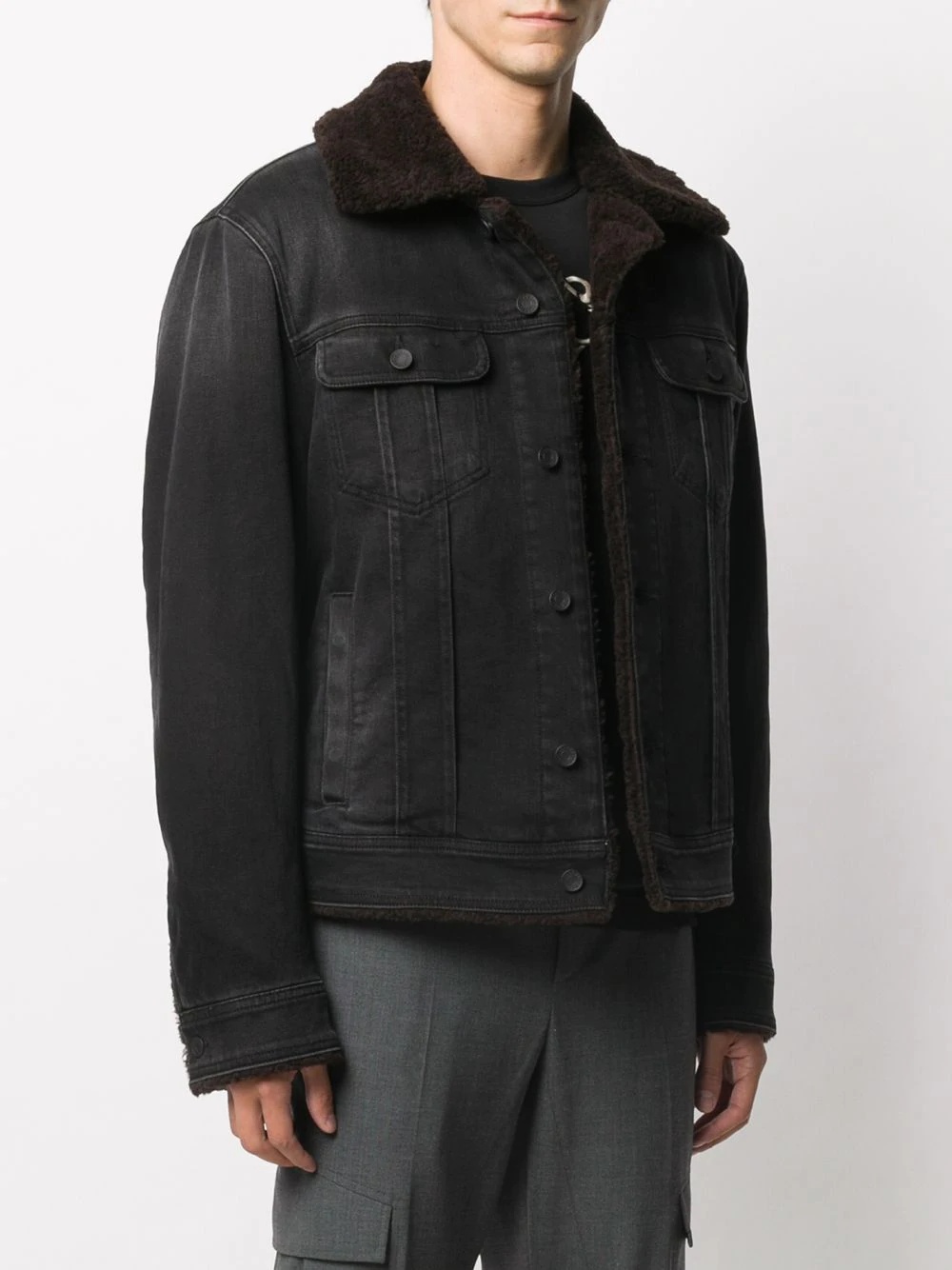 shearling detail denim jacket - 3