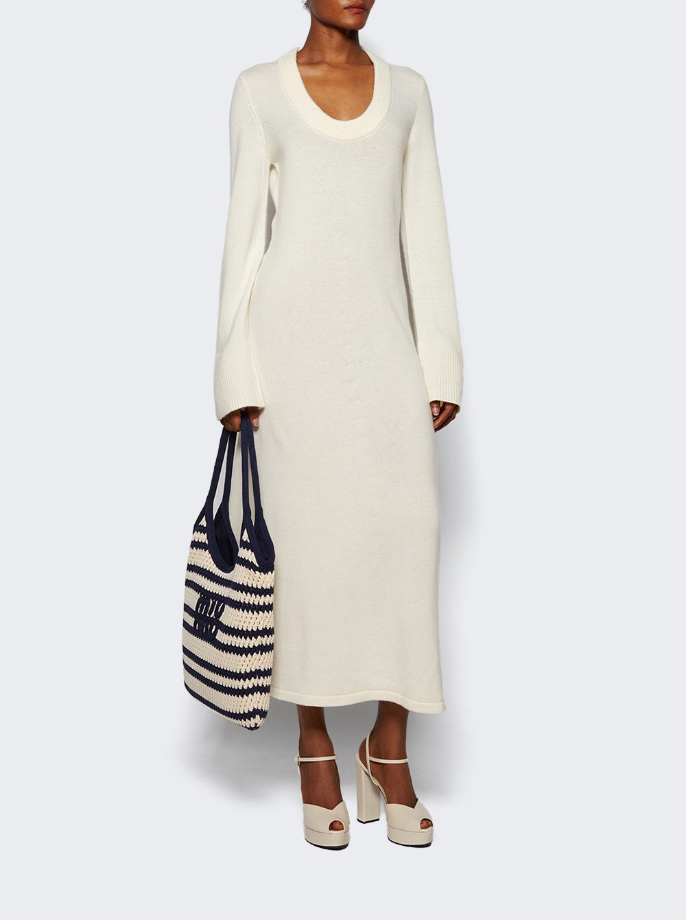 Ari U Neck Below Knee Dress Ivory - 2