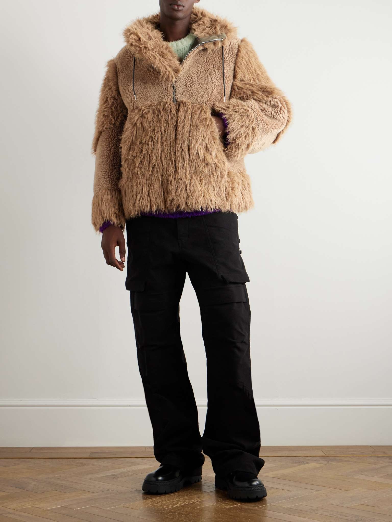 Padded Faux Fur and Faux Shearling Hooded Jacket - 2