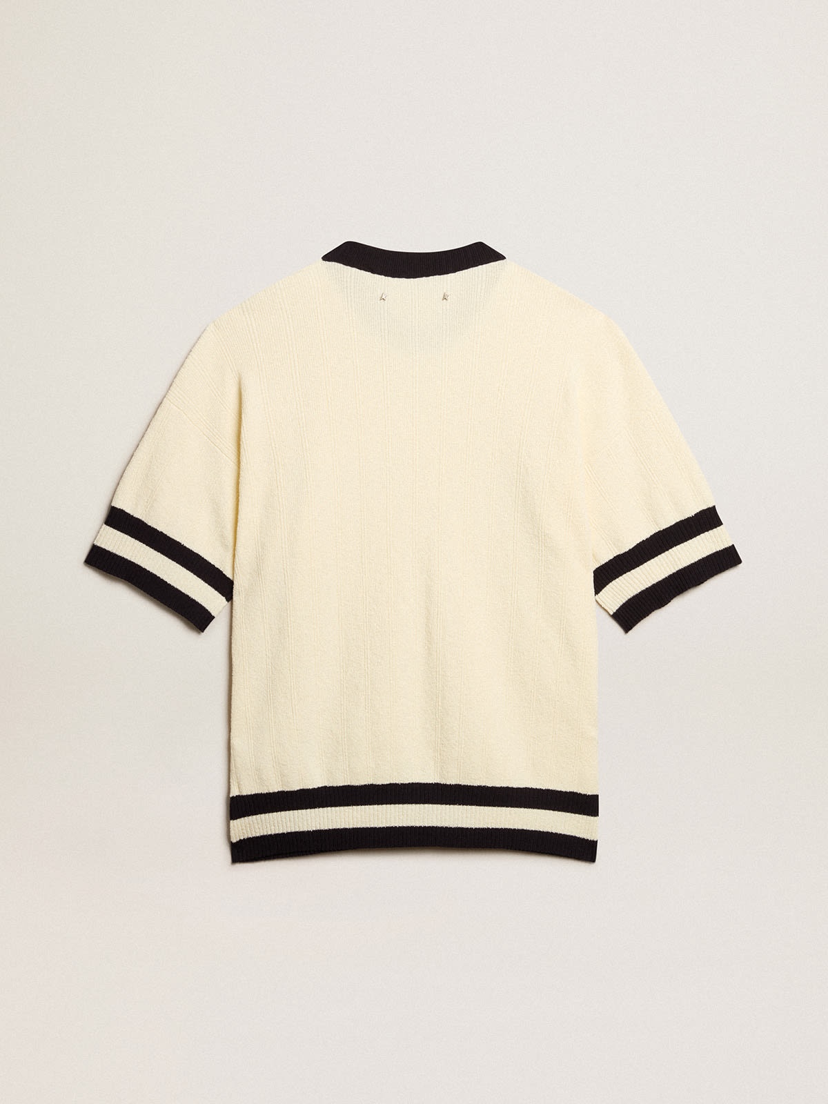 Men's short-sleeved sweater in vintage white with blue rib knit - 6