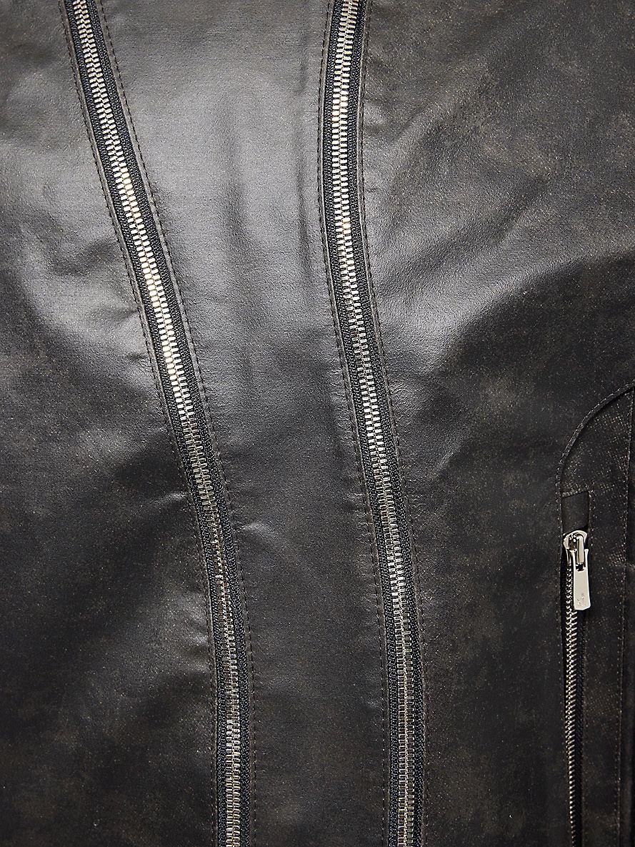 Asymmetrical-Neck Zip-Up Leather Jacket - 9