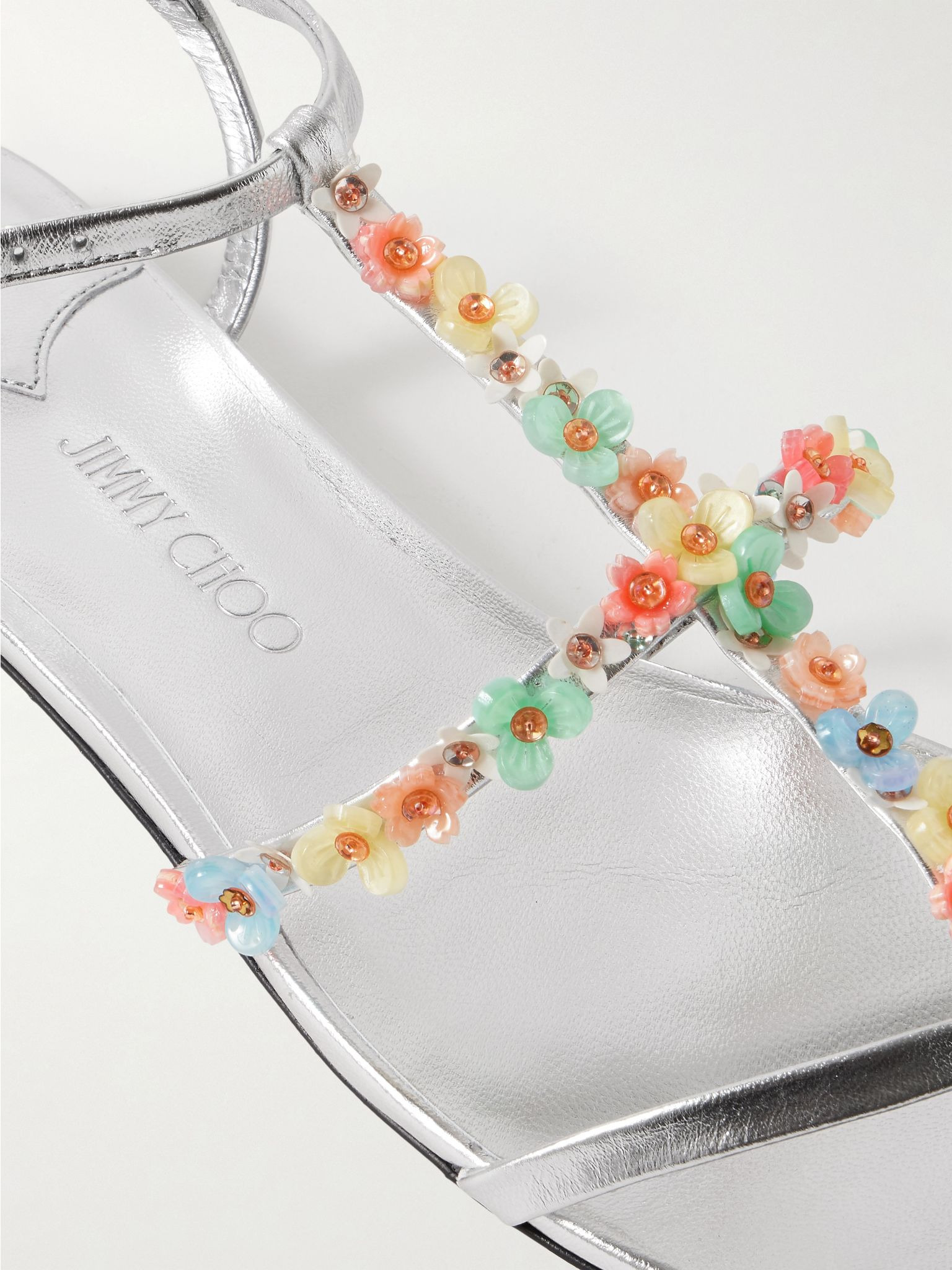 Gwyn bead-embellished metallic leather sandals Silver - 4