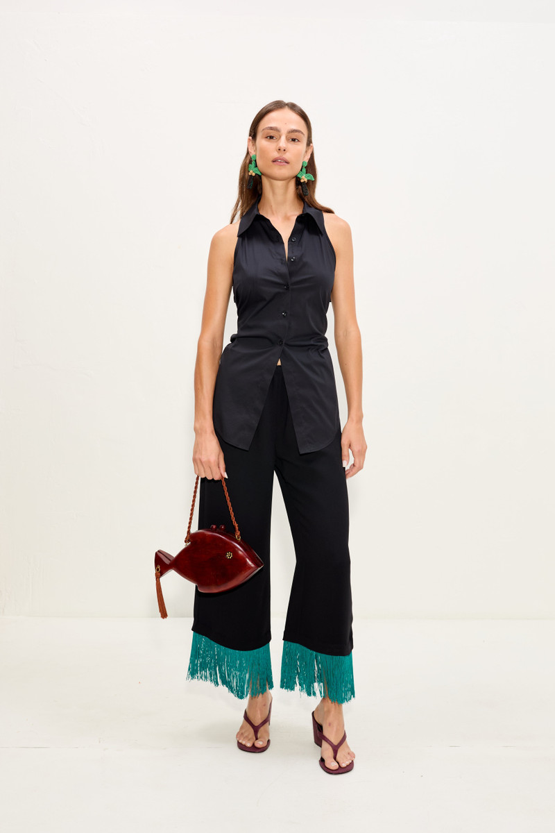 SIMONMILLER Nella Fringe Pant In Black/Teal outlook