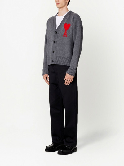 AMI Paris logo-intarsia wool cardigan outlook