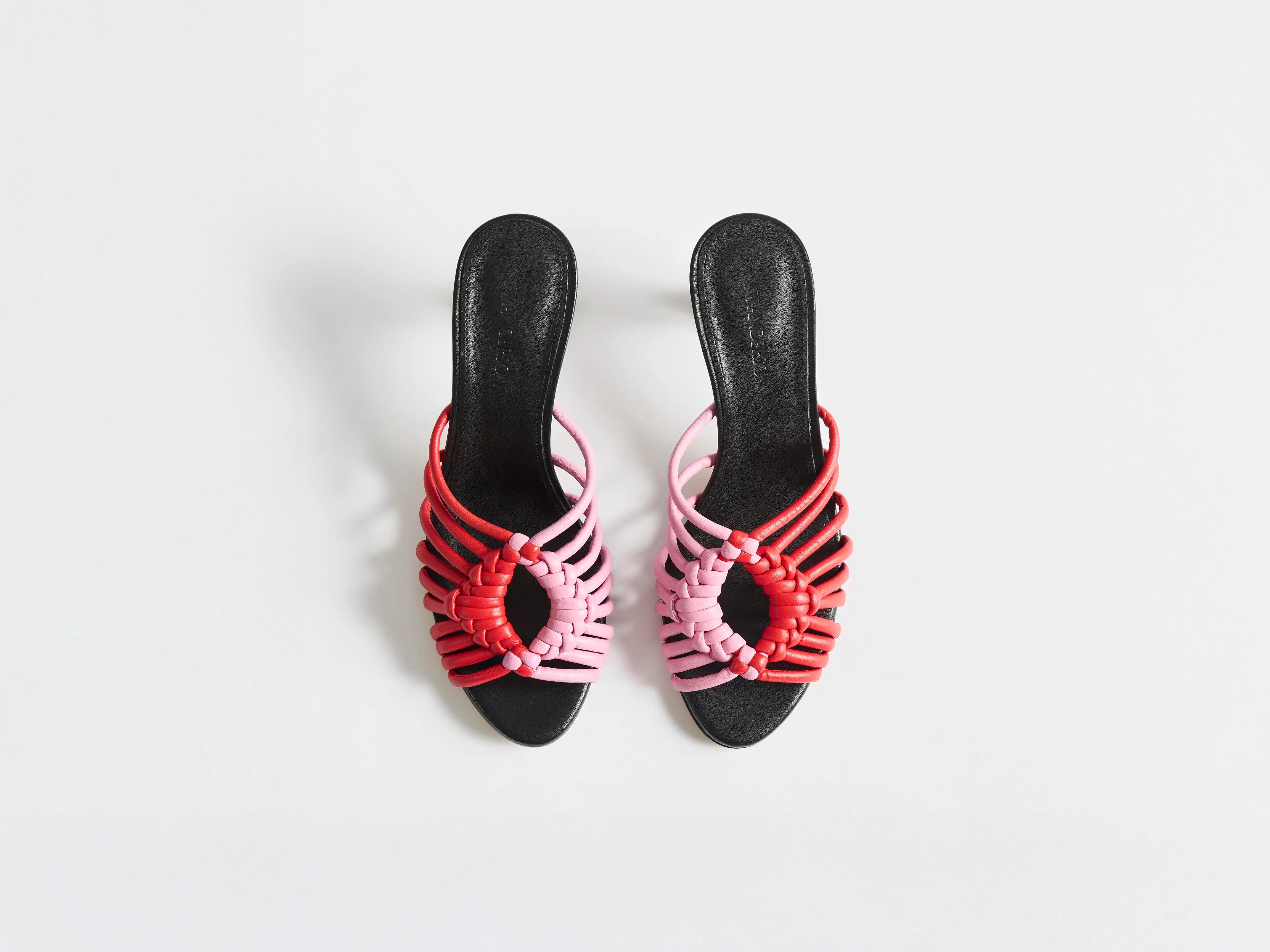 WOMENS WOVEN HEELED LEATHER PLOT SANDAL IN RED & BUBBLEGUM PINK - 1