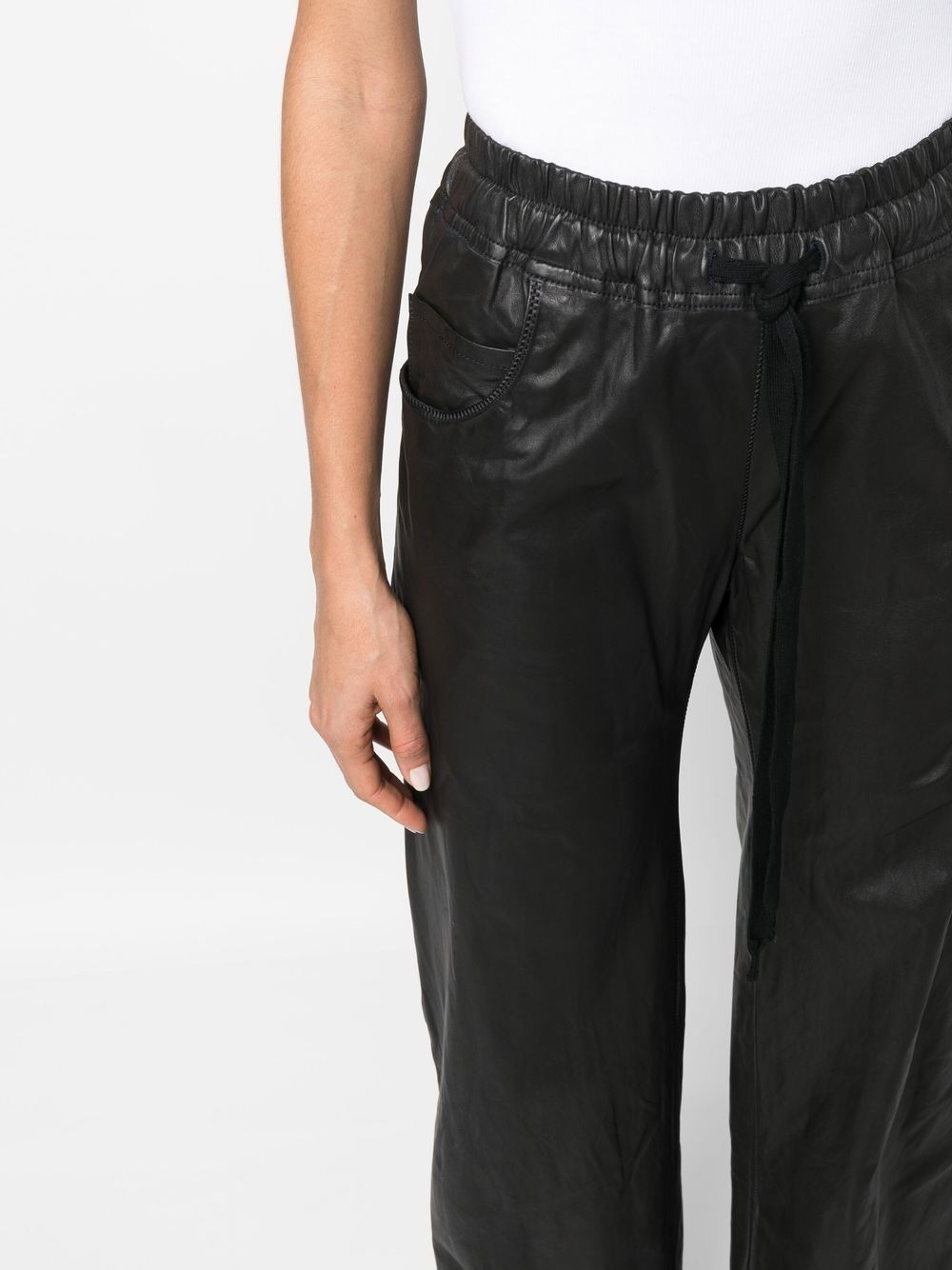 wide-leg drawstring leather trousers - 5