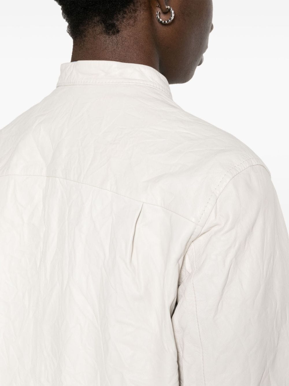 crinkled leather overshirt - 5